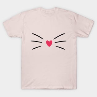 Cat whiskers whit pink heart T-Shirt